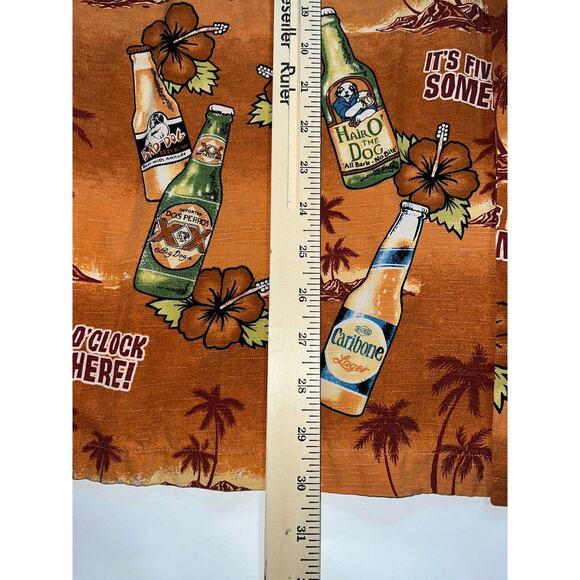 Big Dogs Shirt Size L Orange Floral Hawaiian It's 5 O'clock Somewhere 100% Silk - Picture 12 of 16